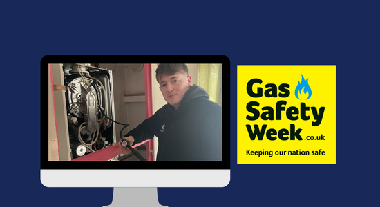 Gas Safety Week and a gas engineer doing work.